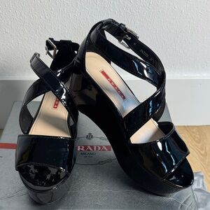 Prada Glossy Black Platform Heels